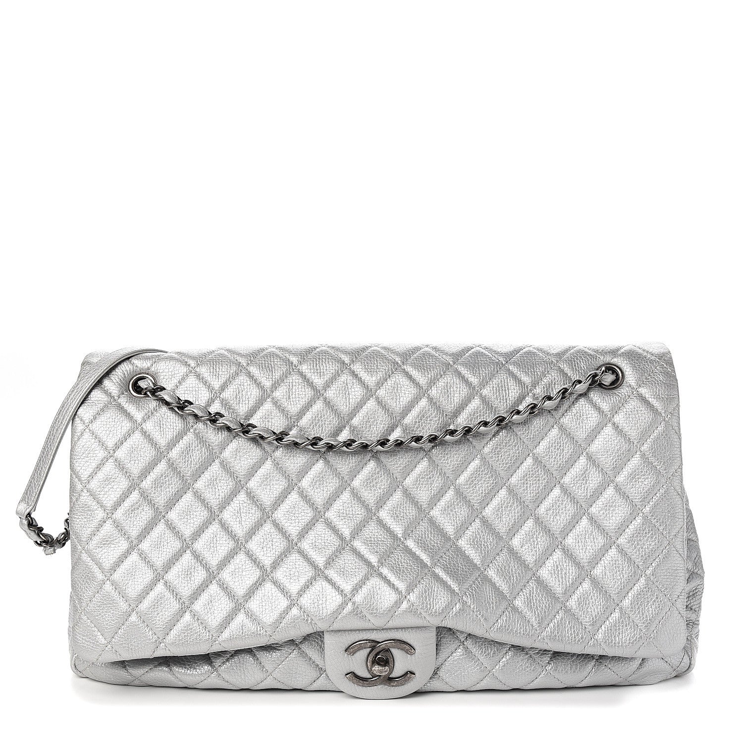 Chanel Metallic Calfskin Quilted XXL Travel Flap Bag Silver 1 of 9