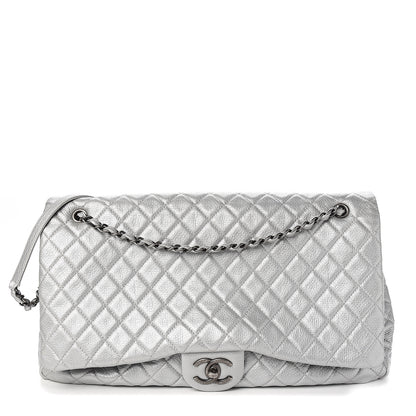 Chanel Metallic Calfskin Quilted XXL Travel Flap Bag Silver 1 of 9