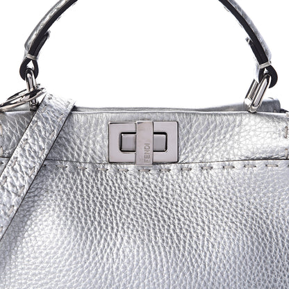 Fendi Cuoio Romano Lux Selleria Mini Peekaboo Iconic Satchel Argento 9 of 13
