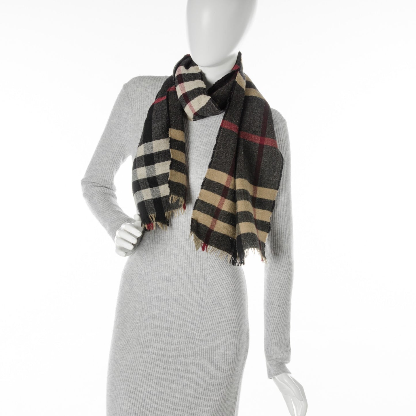 Wool Giant Check Scarf Black
