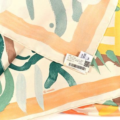 Hermes Silk Twill Le Cavalier A La Trompette Scarf 90 Ivorie Jaune Vert 3 of 3