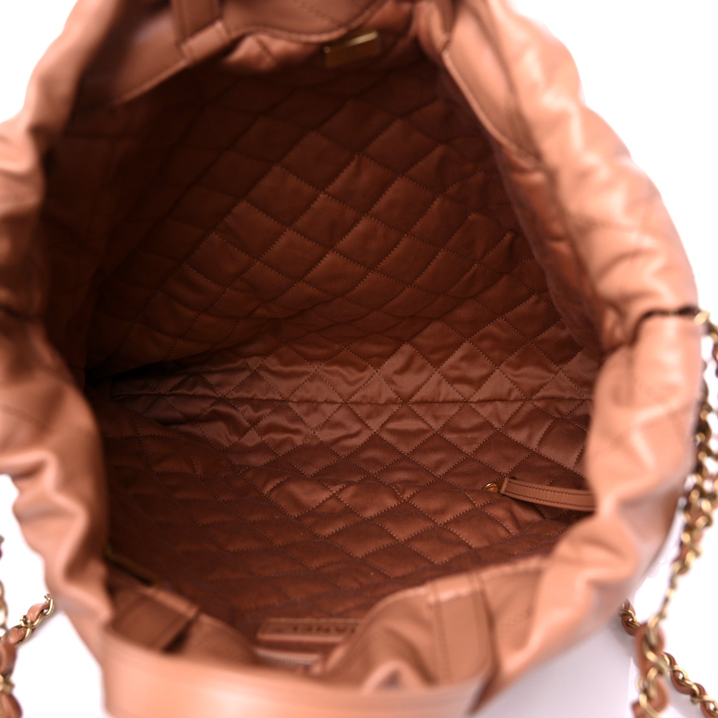 Shiny Calfskin Quilted Chanel 22 Backpack Camel