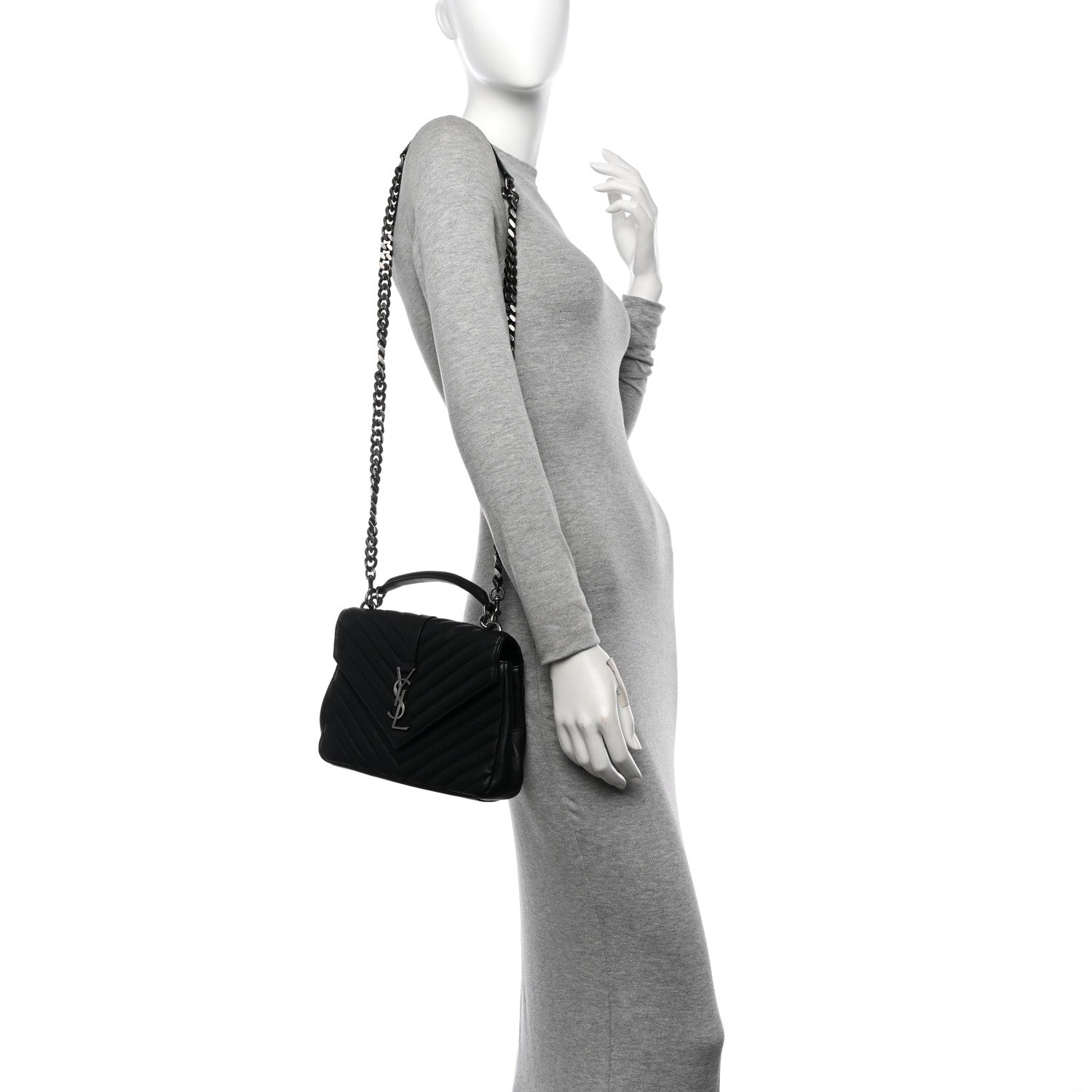 Saint Laurent Sheepskin Matelasse Chevron Monogram Medium College Bag Black 2 of 12