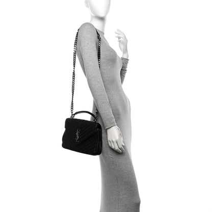 Saint Laurent Sheepskin Matelasse Chevron Monogram Medium College Bag Black 2 of 12