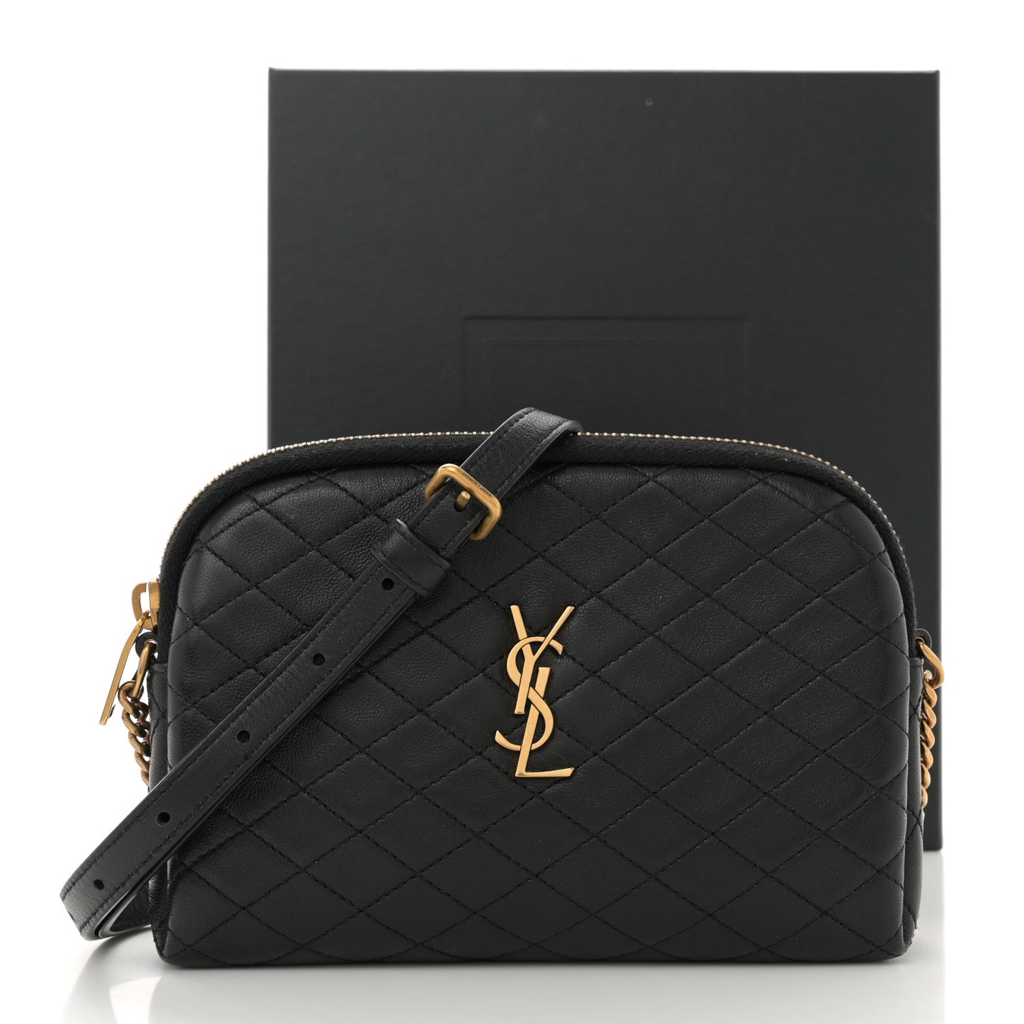 Lambskin Quilted Gaby Zipped Pouch Black