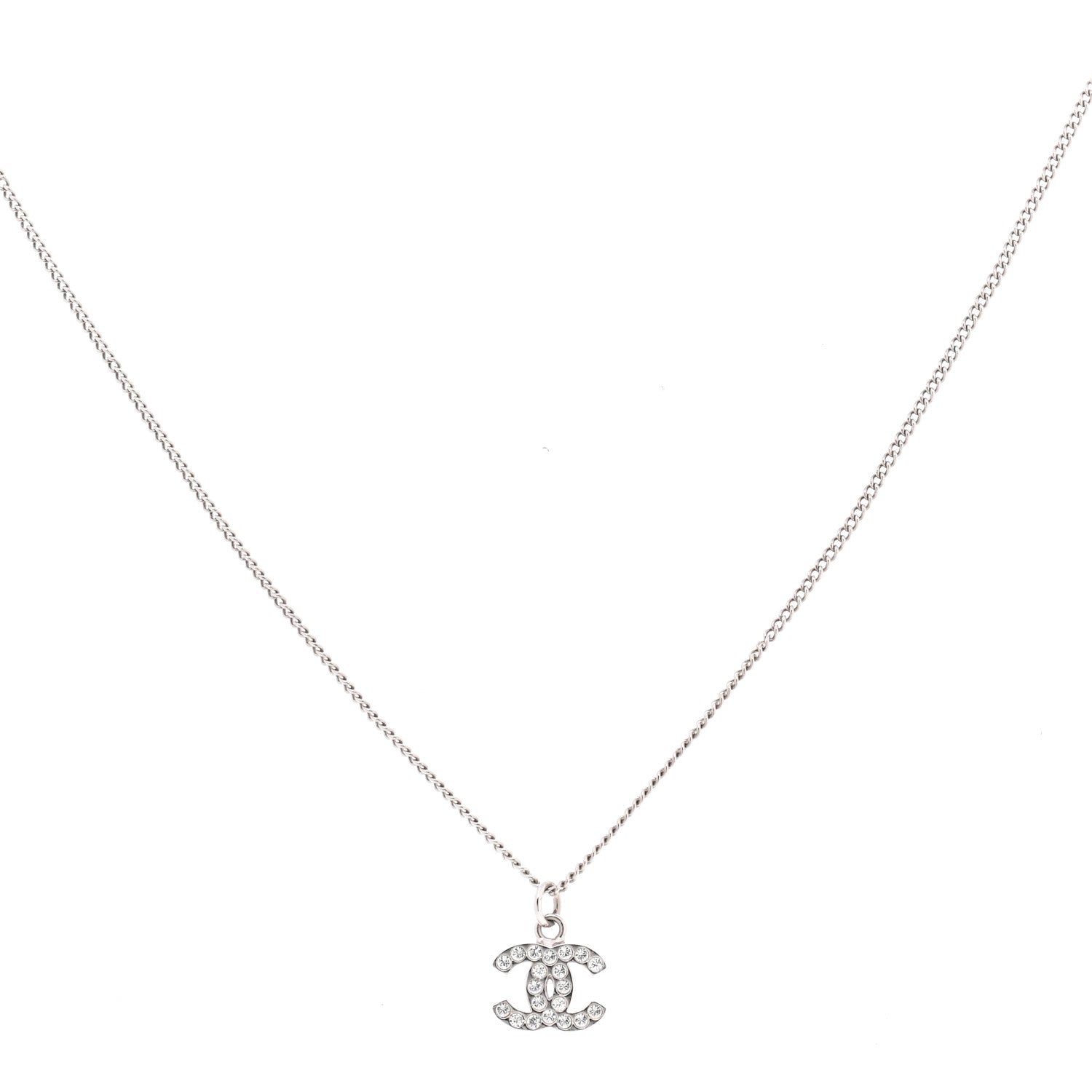 Chanel Crystal Timeless CC Necklace Silver 1 of 7