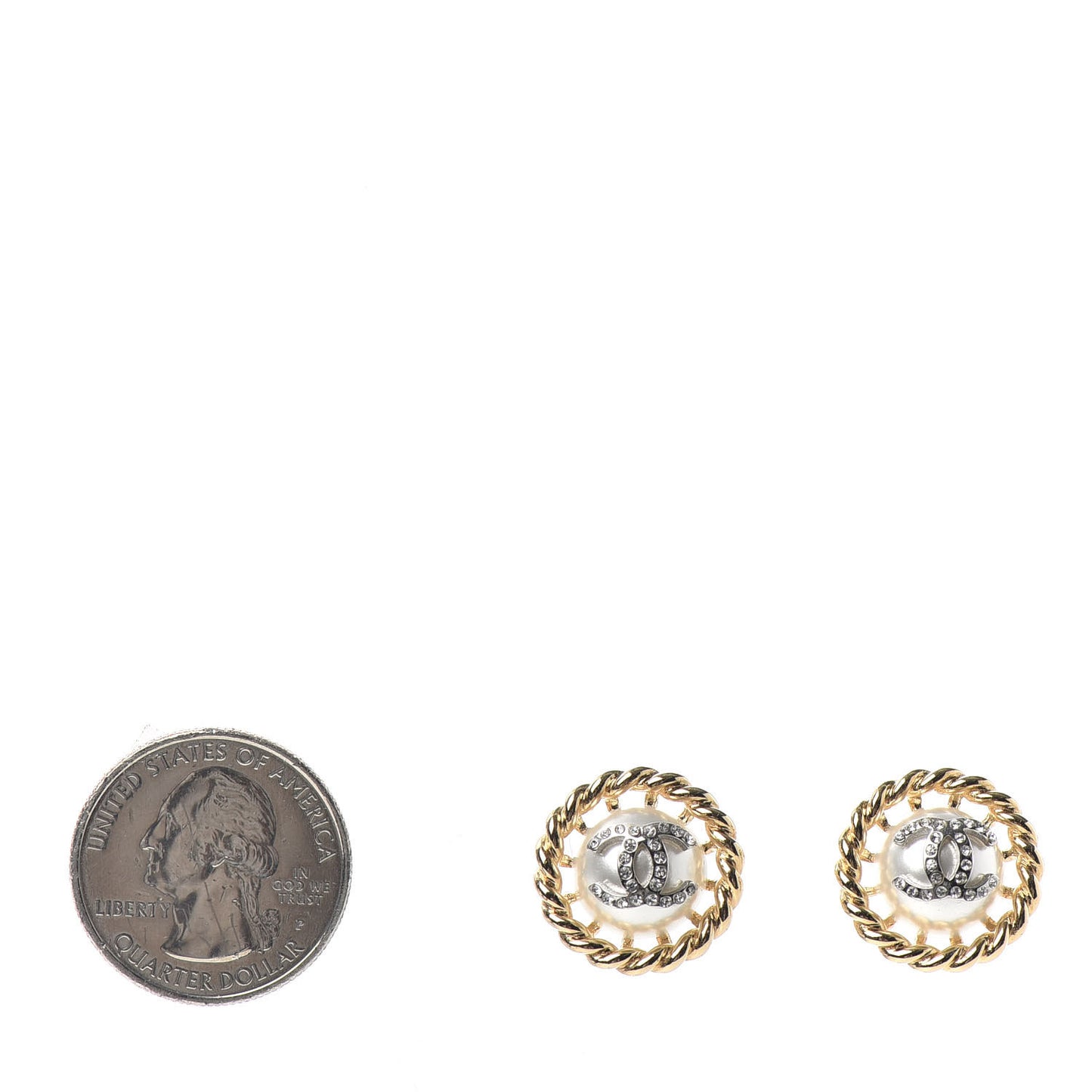 Pearl Crystal CC-Casino Round Earrings Gold