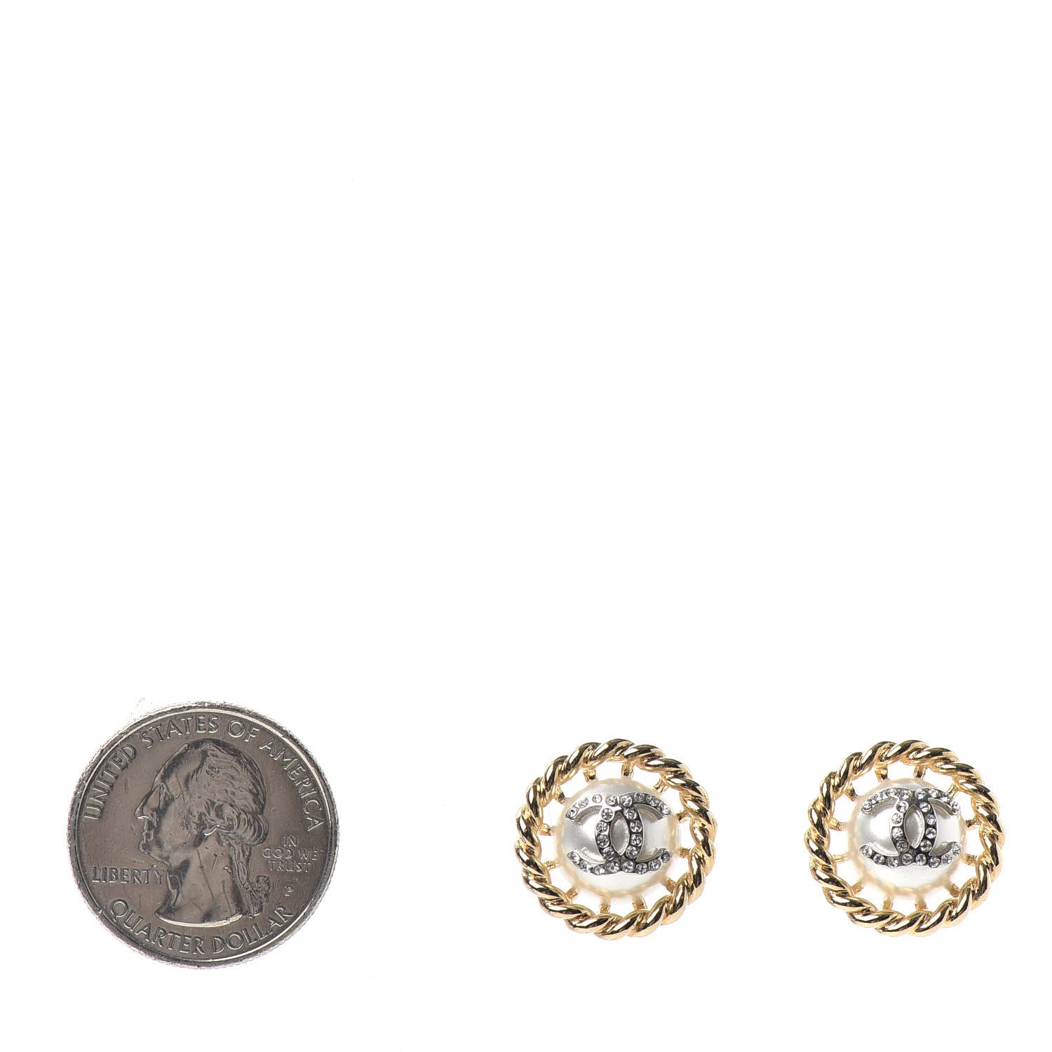 Chanel Pearl Crystal CC-Casino Round Earrings Gold 2 of 5