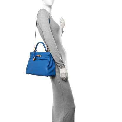 Hermes Evercolor Kelly Retourne 32 Bleu Hydra 3 of 11