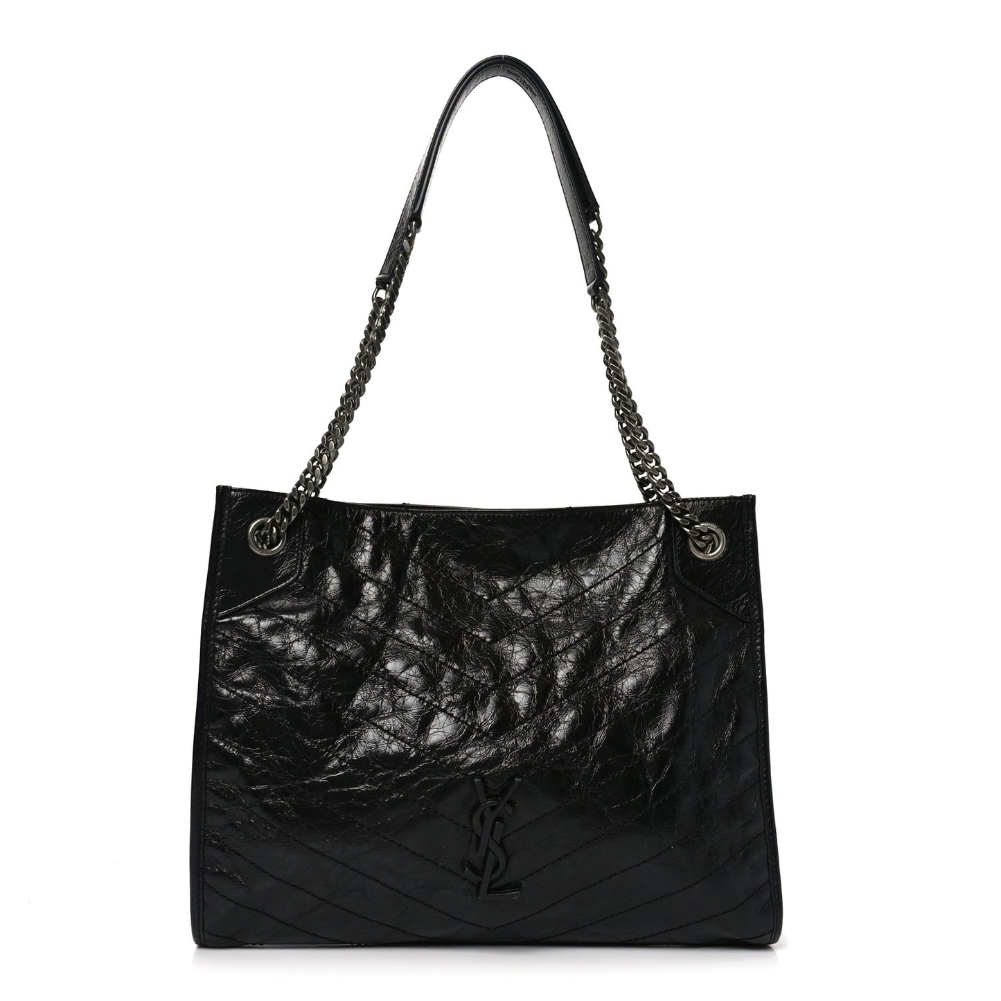 Crinkled Calfskin Matelasse Monogram Medium Niki Shopper Tote Black