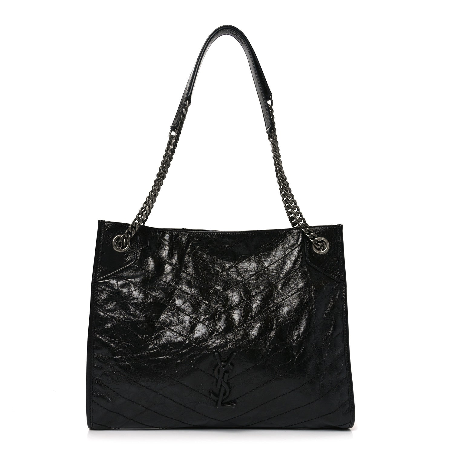 Saint Laurent Crinkled Calfskin Matelasse Monogram Medium Niki Shopper Tote Black 1 of 10