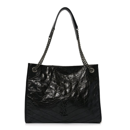 Saint Laurent Crinkled Calfskin Matelasse Monogram Medium Niki Shopper Tote Black 1 of 10