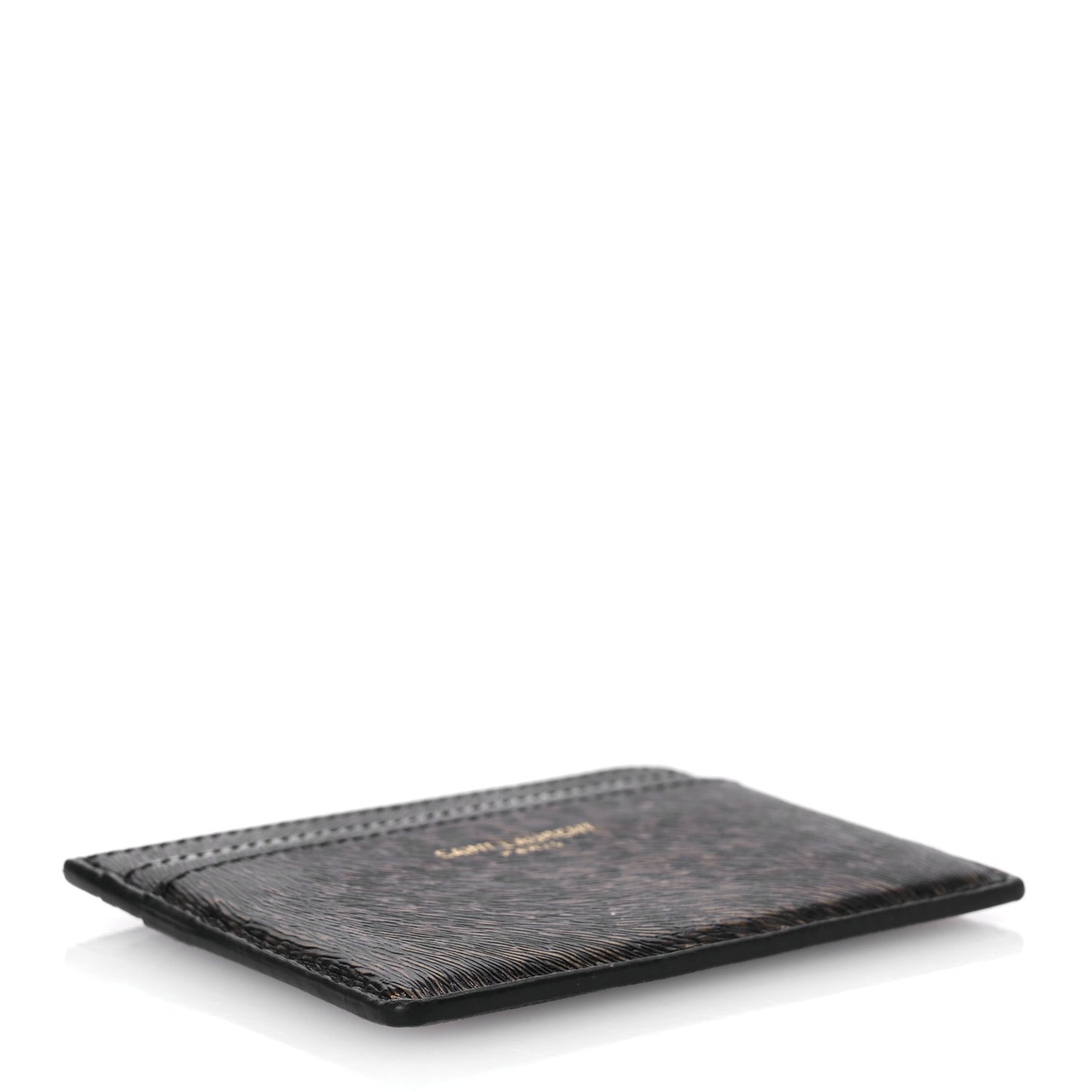 Calfskin Leopard Print Card Case Black Brown