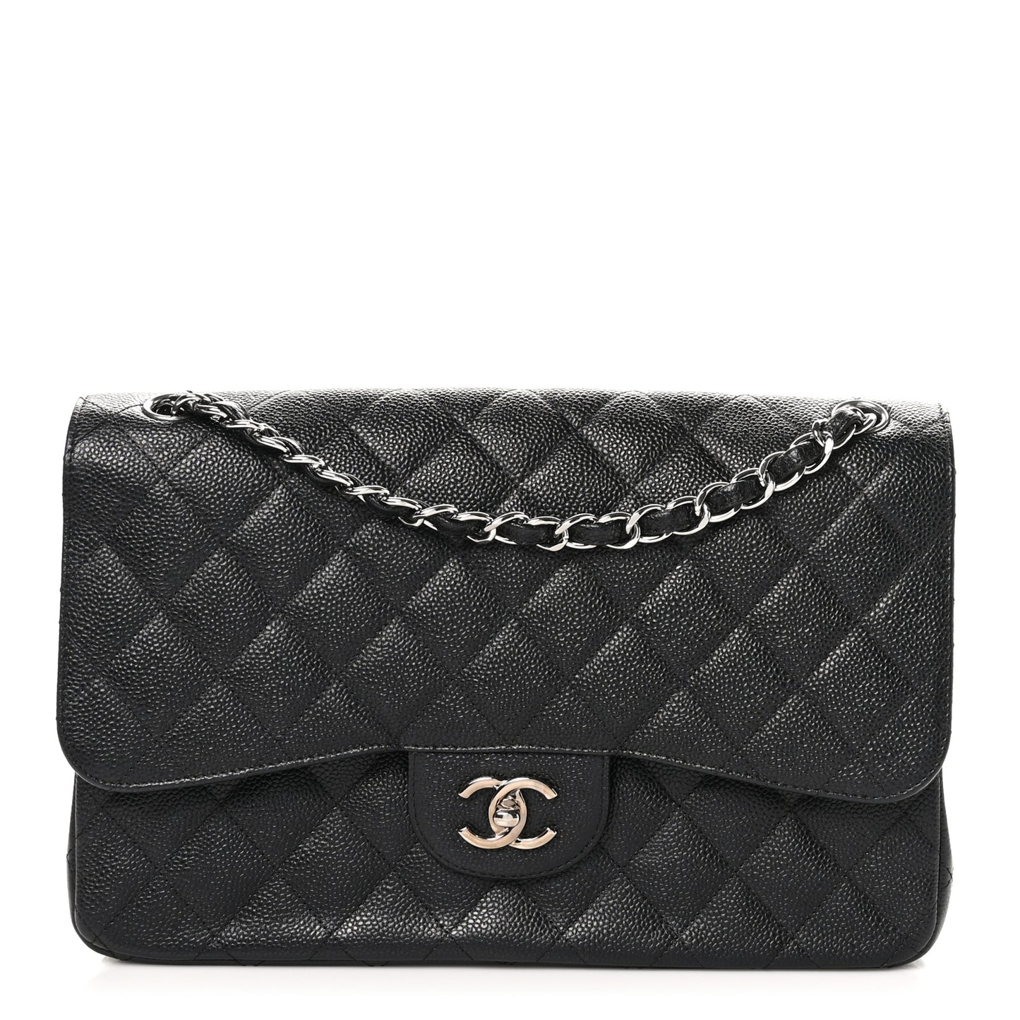 Caviar Quilted Jumbo Double Flap Black
