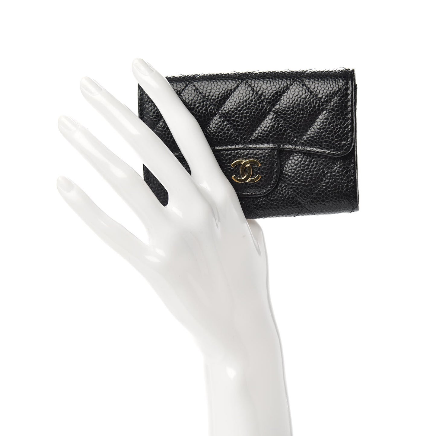 Caviar Quilted Flap Card Holder Black