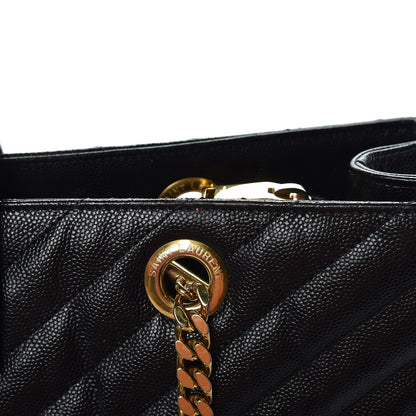 Saint Laurent Grain De Poudre Matelasse Chevron Monogram Shopping Bag Black 14 of 16