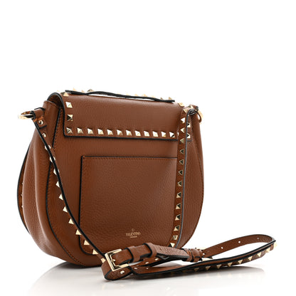 Valentino Garavani Pebbled Calfskin Rockstud Saddle Bag Saddle Brown 3 of 10