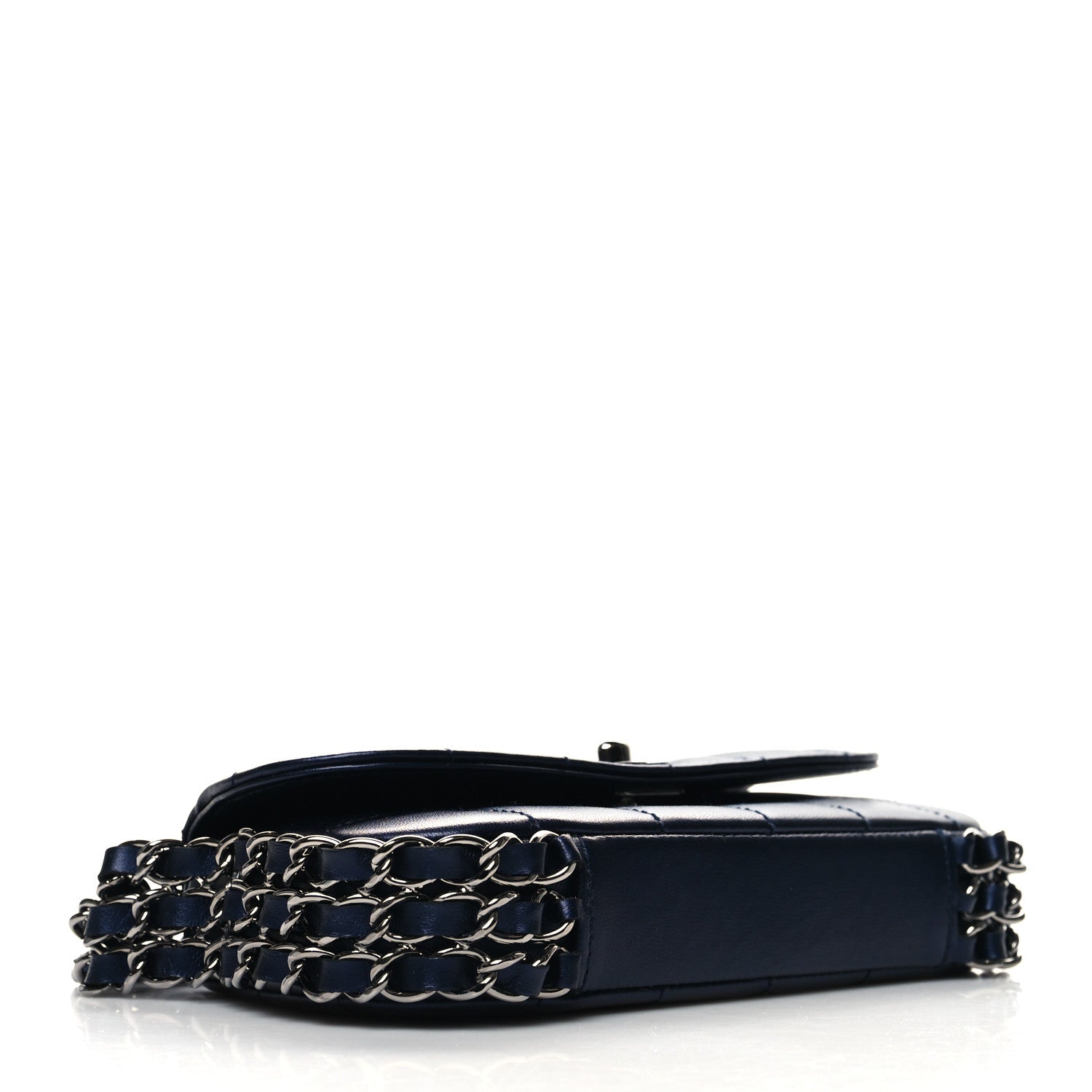 Chanel Lambskin Chocolate Bar Quilted 3 Chain Flap Navy Blue 4 of 10