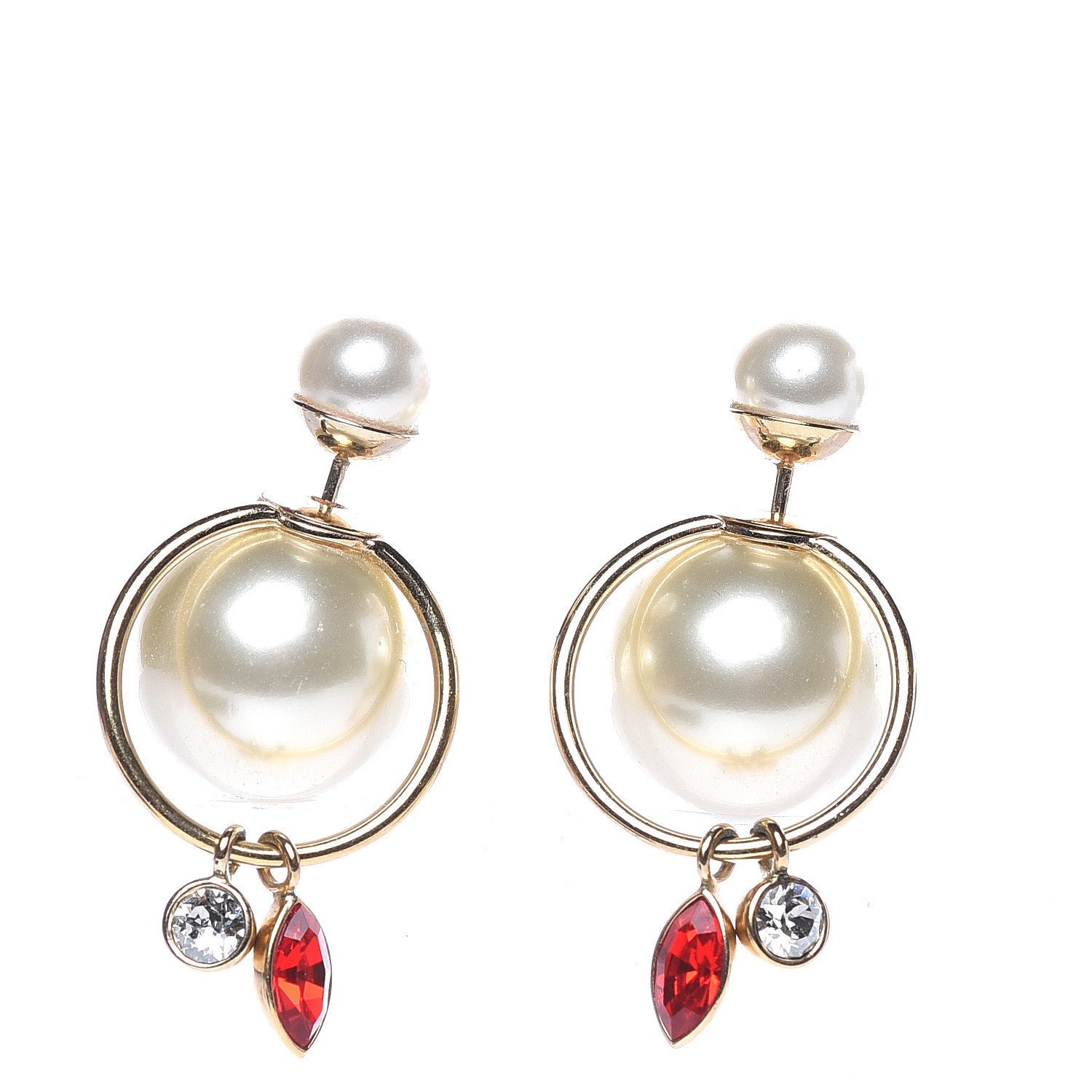 Christian Dior Pearl Crystal Mise En Dior Tribal Dangle Earrings Gold Red 1 of 4