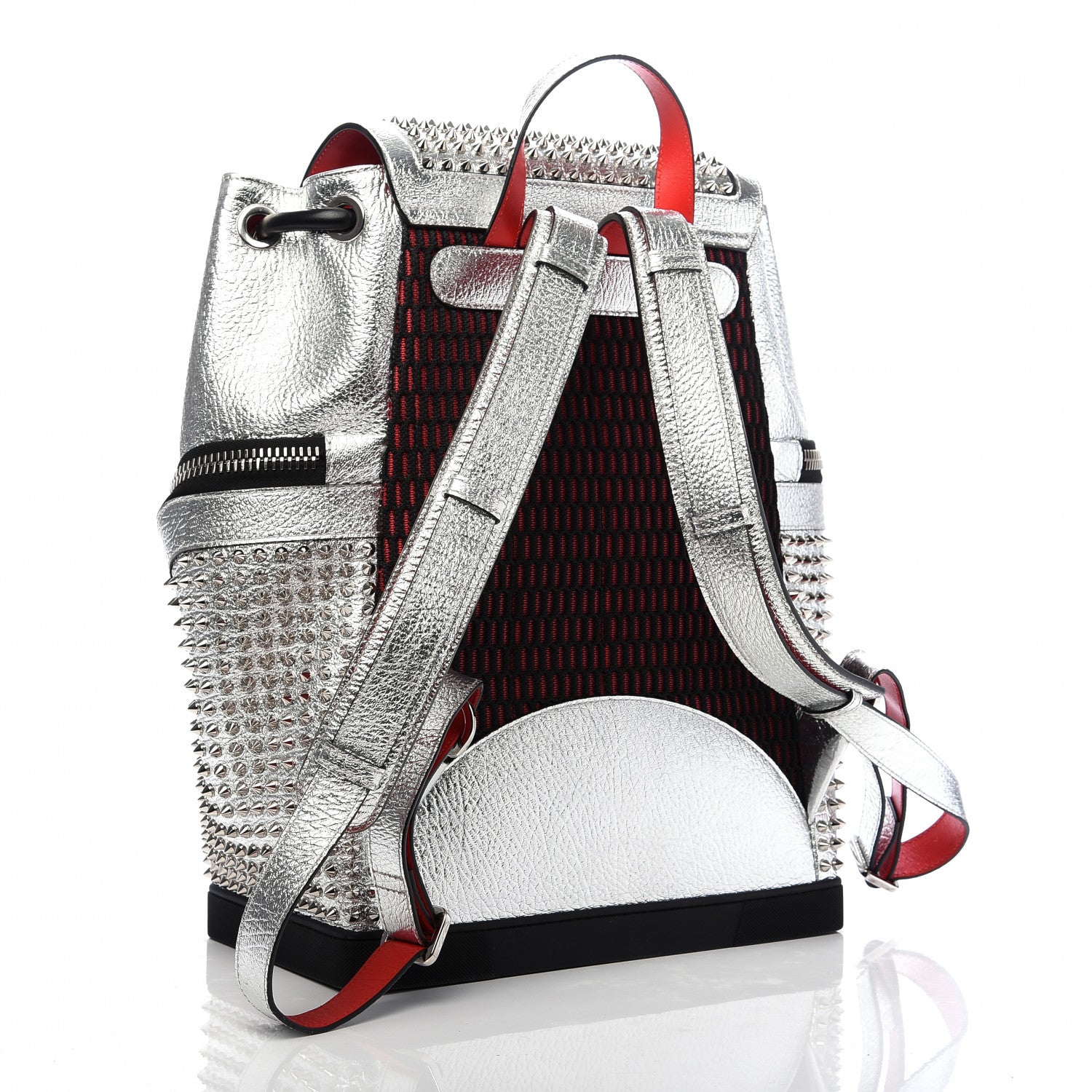 Christian Louboutin Metallic Calfskin Spiked Explorafunk Backpack Silver 2 of 9