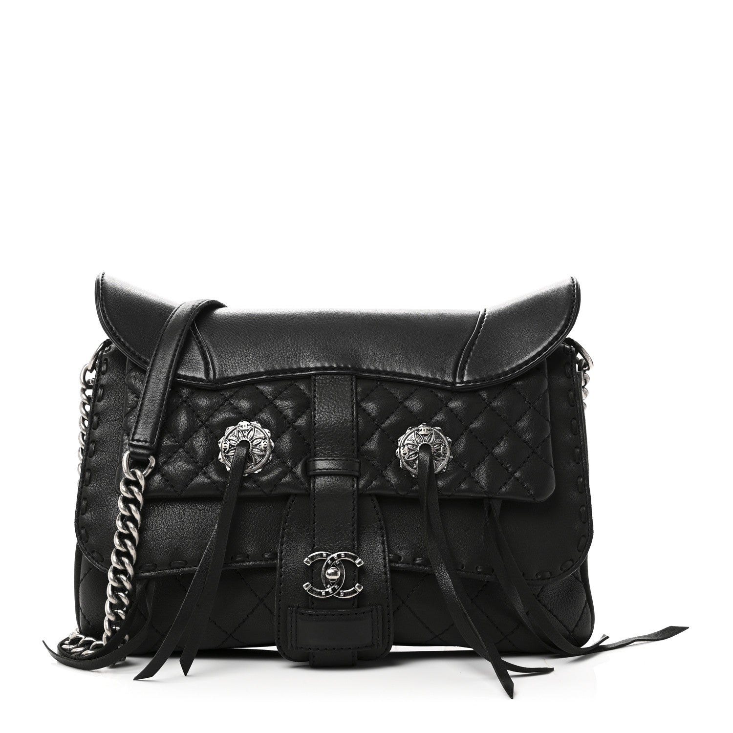 Chanel Goatskin Quilted Paris Dallas Saddle Bag Black 1860455
