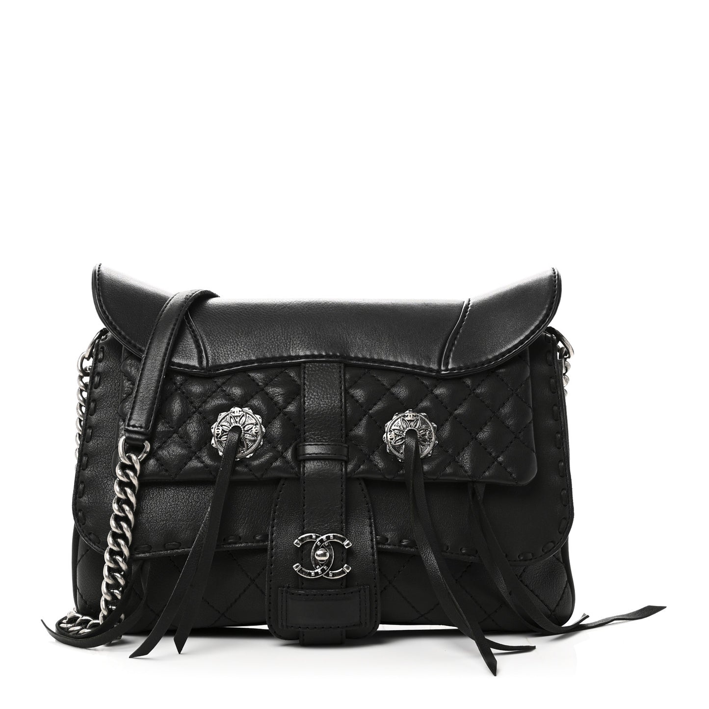 Goatskin Quilted Paris Dallas Saddle Bag Black