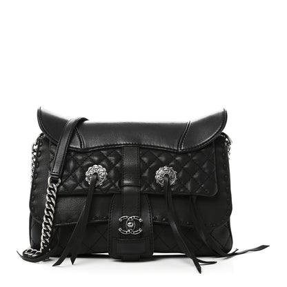 Chanel Goatskin Quilted Paris Dallas Saddle Bag Black 1 of 21