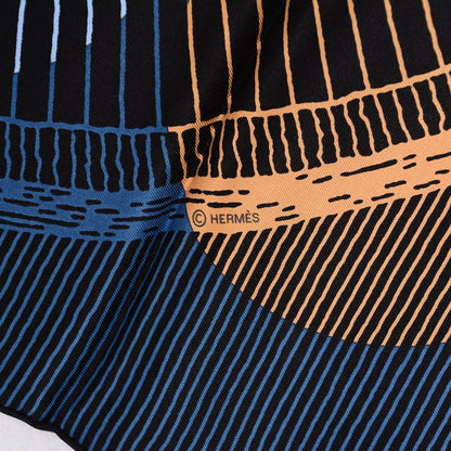 Hermes Silk Suite et Poursuite Scarf 70 Bleu Noir Rouge 5 of 6