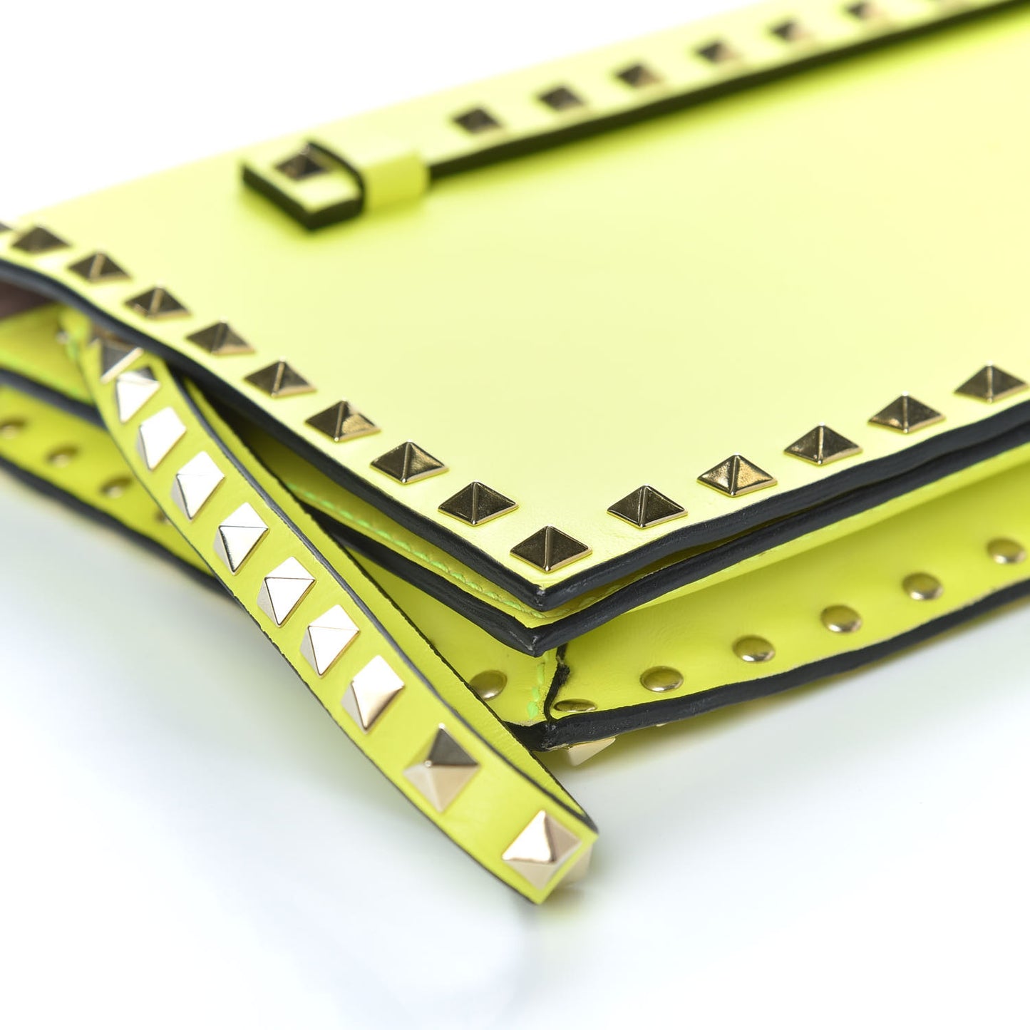 Nappa Rockstud Wristlet Clutch Yellow Fluo