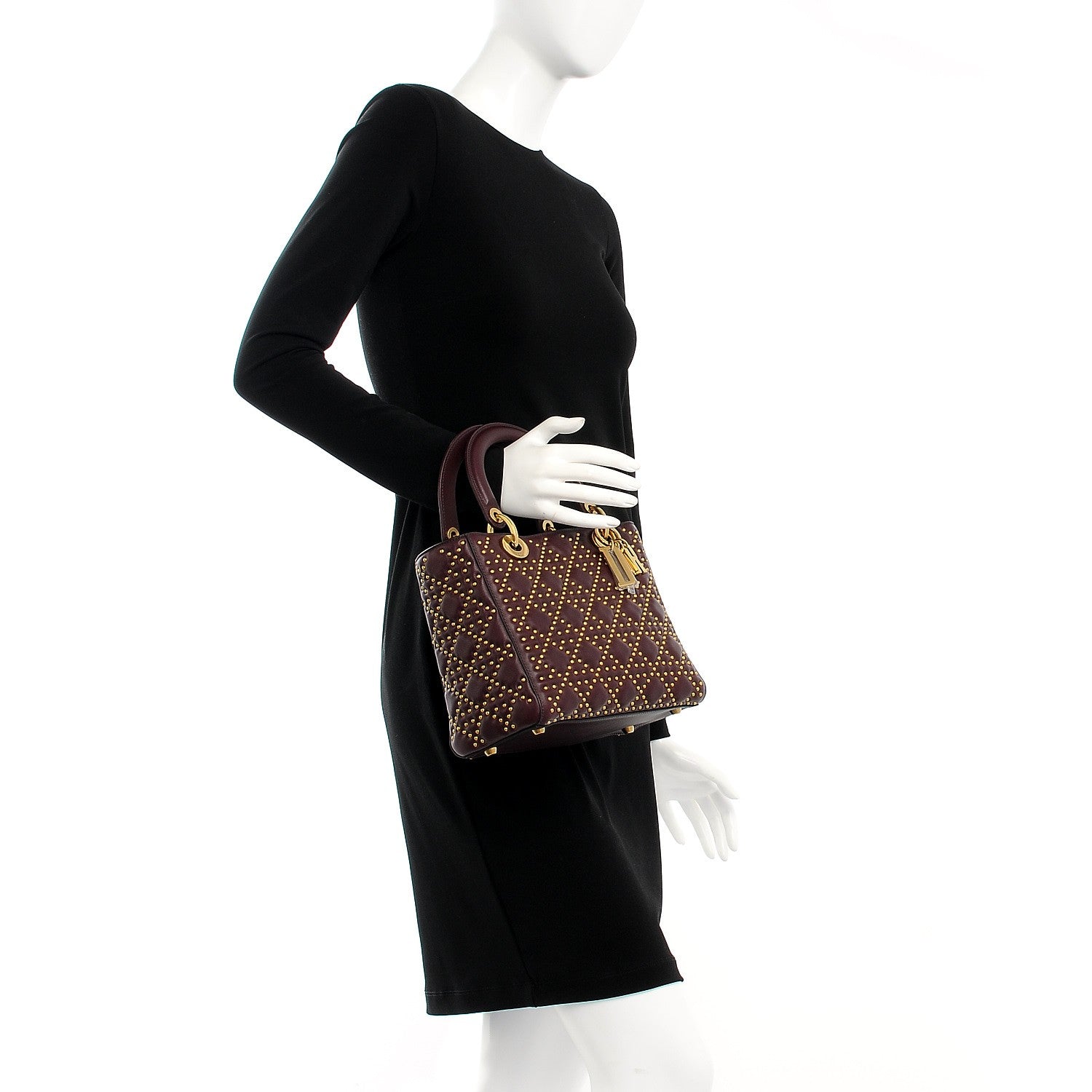 Christian Dior Calfskin Cannage Studded Medium Supple Lady Dior Deep Amaranth 3 of 8