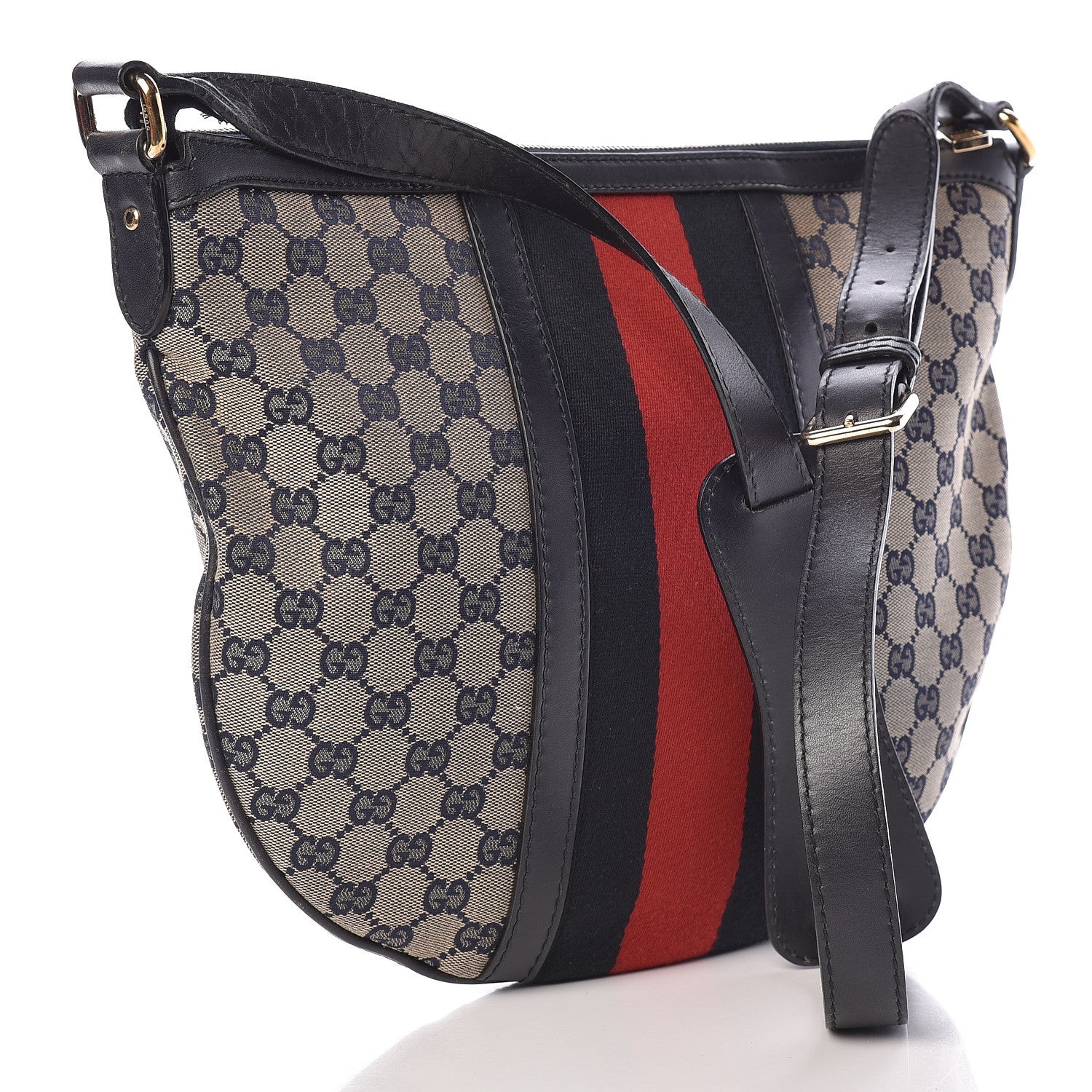 Gucci Monogram Vintage Web Medium Half Moon Hobo Navy 3 of 16