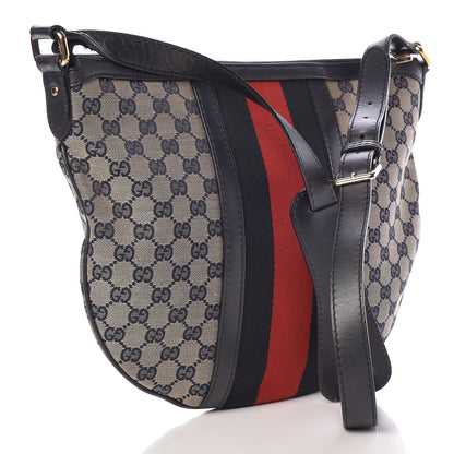 Gucci Monogram Vintage Web Medium Half Moon Hobo Navy 3 of 16