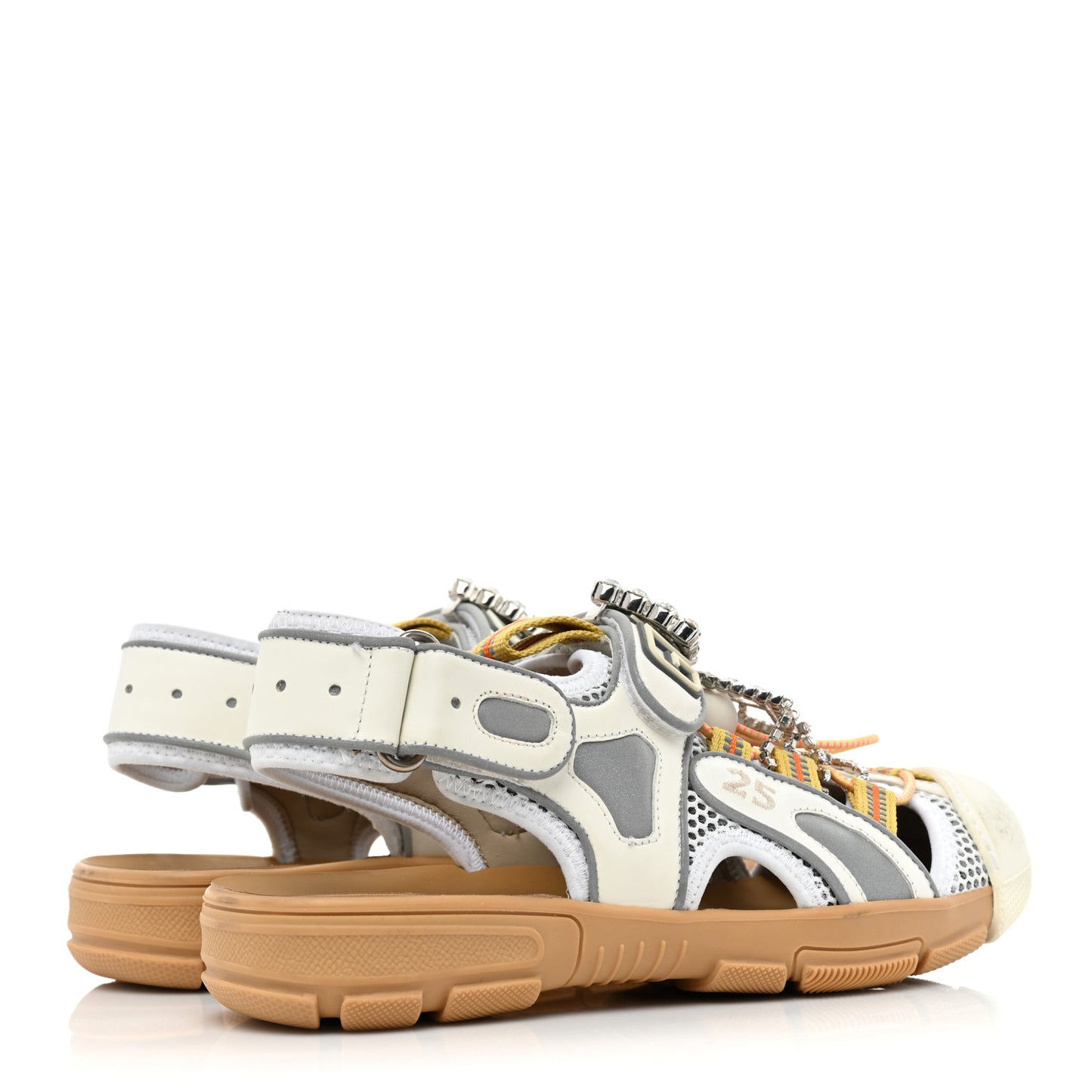 Mesh Fabric Tinsel Sport Sandals 37 White Silver