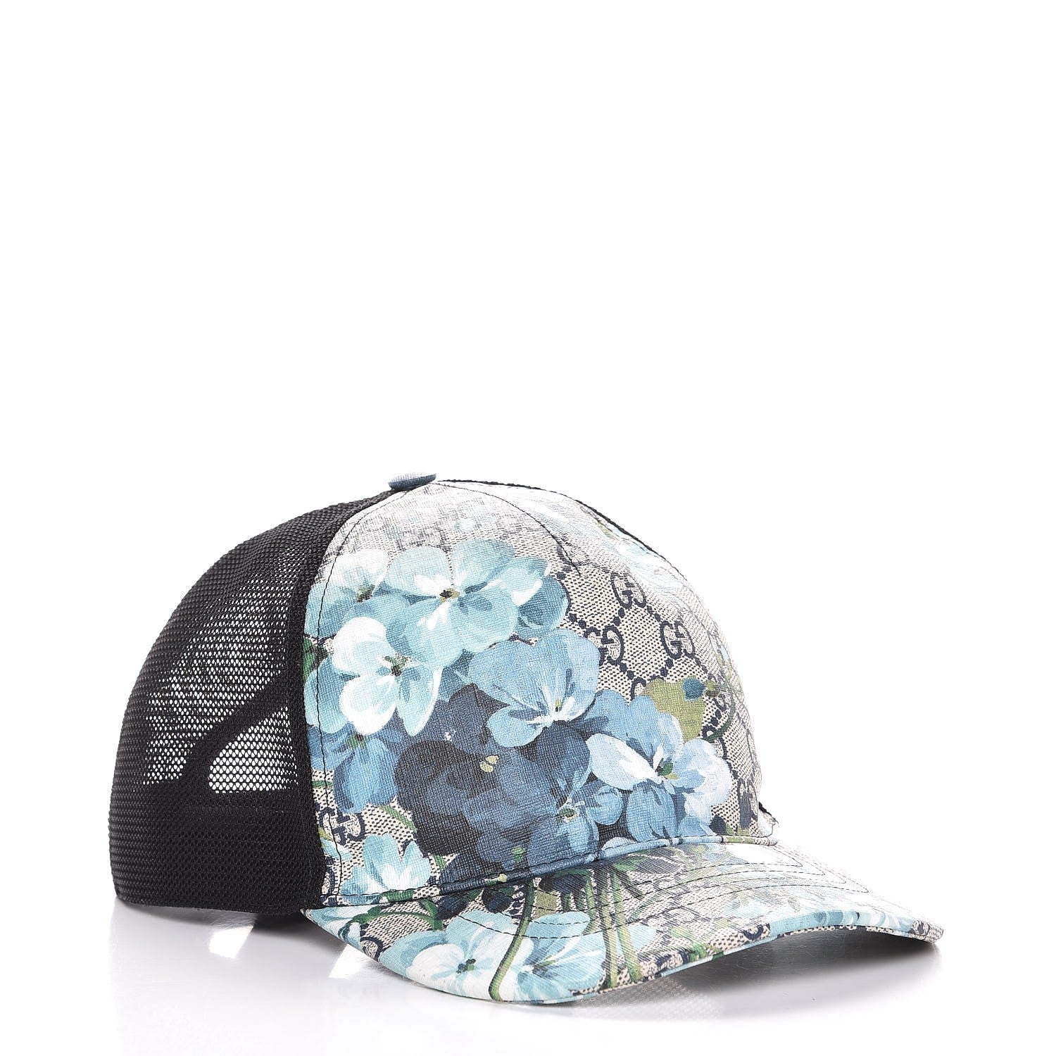 Gucci GG Supreme Monogram Blooms Baseball Hat XL Beige Blue Navy