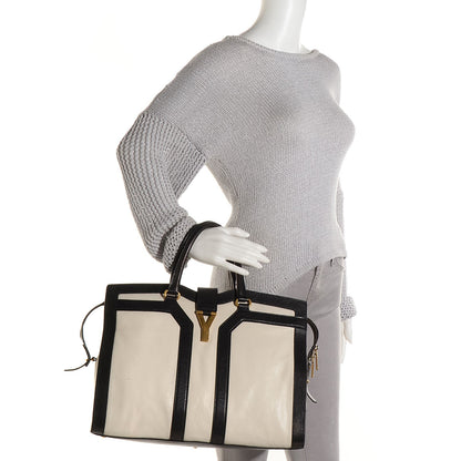 Saint Laurent Calfskin Large Cabas ChYc Black White 2 of 8