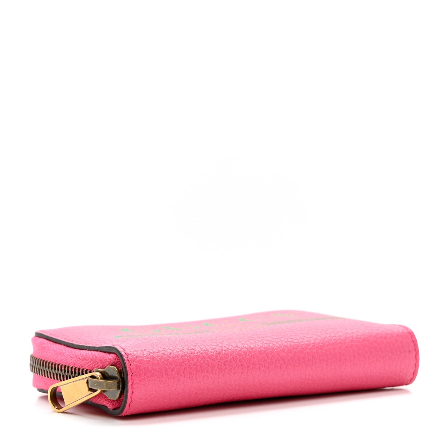 Grained Calfskin Logo Zip Around Card Case Box Pink Green