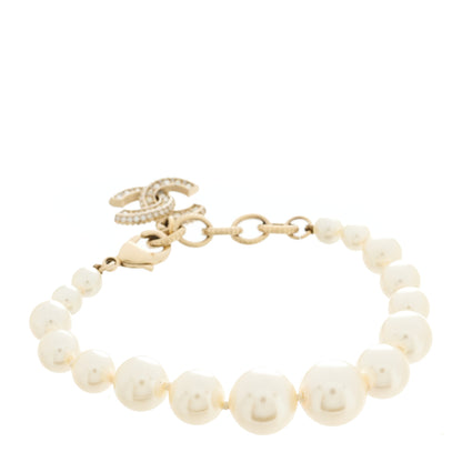 Chanel Graduated Pearl Crystal CC Bracelet Gold 1 of 4
