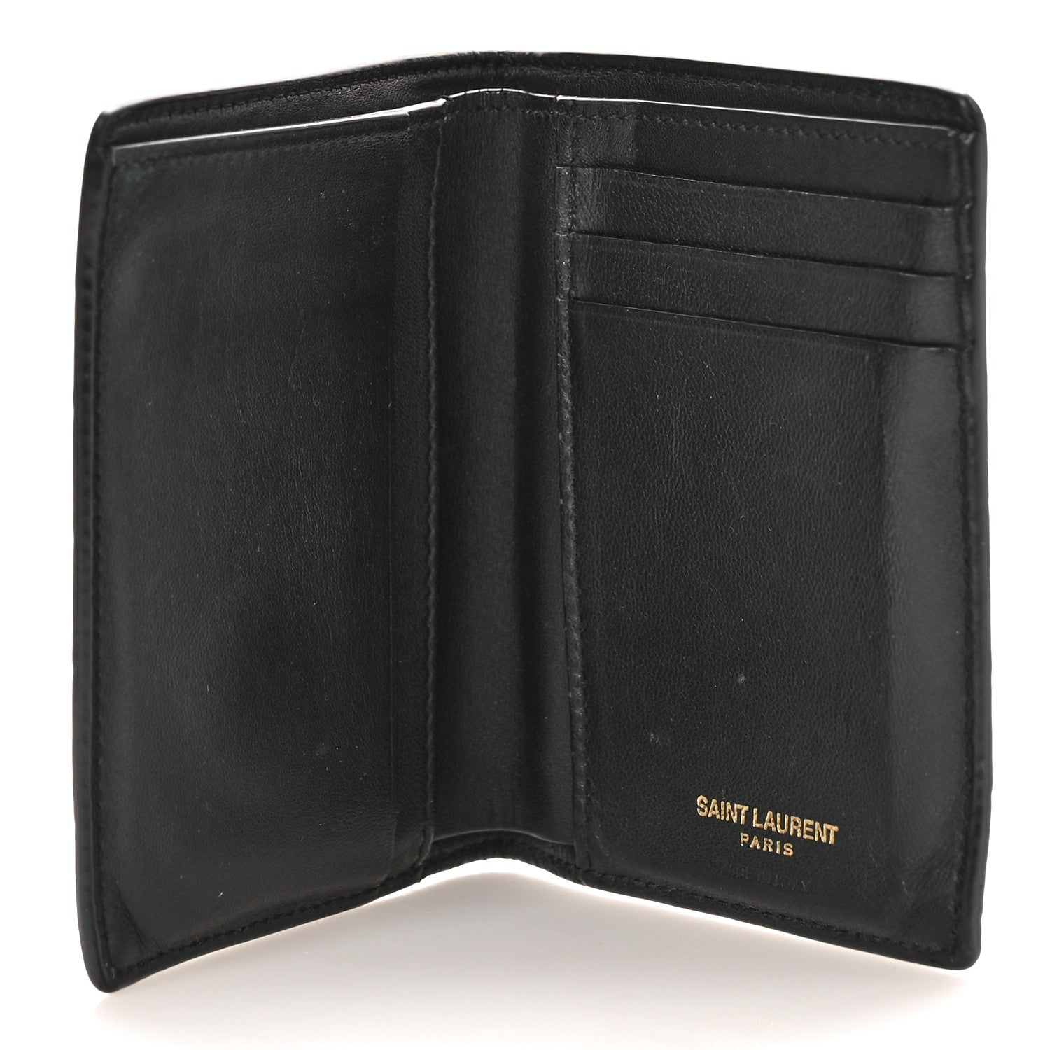 Saint Laurent Calfskin Crocodile Embossed Tiny Monogram Credit Card Wallet Black 5 of 9