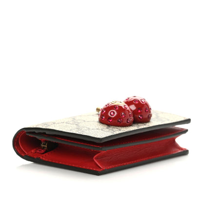 Gucci GG Supreme Monogram Cherry Embellished Card Case Wallet Hibiscus Red 4 of 7