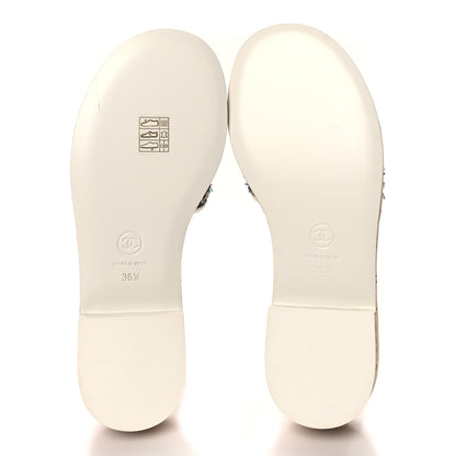 Chanel Tweed Cork CC Chain Mule Sandal 36.5 Green Multicolor 6 of 10