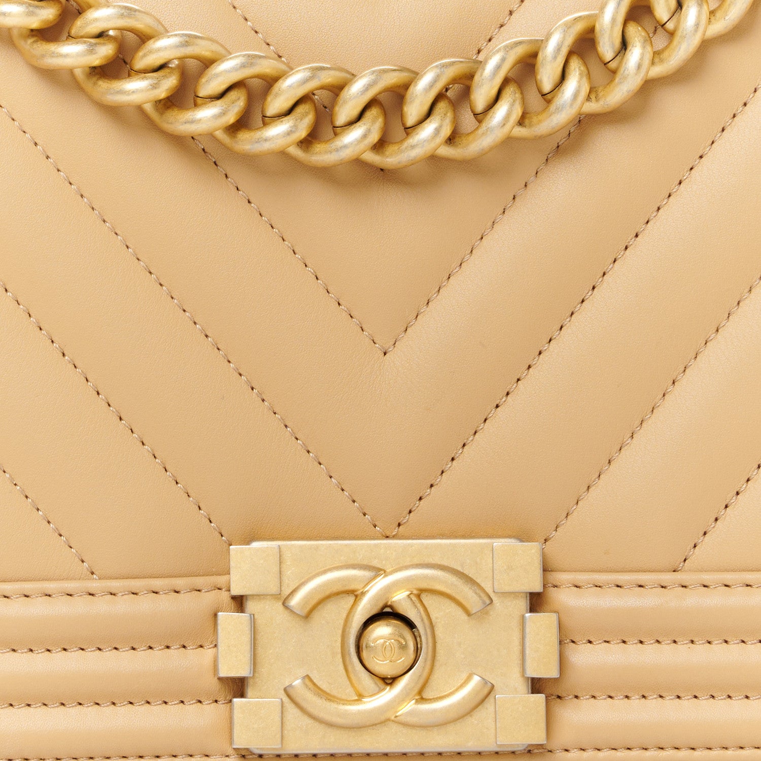 Chanel Calfskin Chevron Quilted Medium Boy Flap Beige 8 of 12