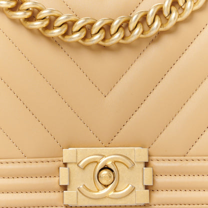 Chanel Calfskin Chevron Quilted Medium Boy Flap Beige 8 of 12