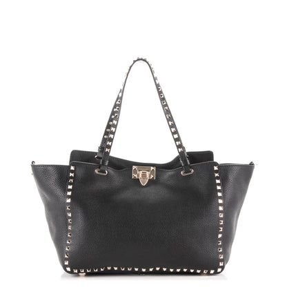 Valentino Garavani Alce Printed Calfskin Medium Rockstud Tote Black 1 of 8