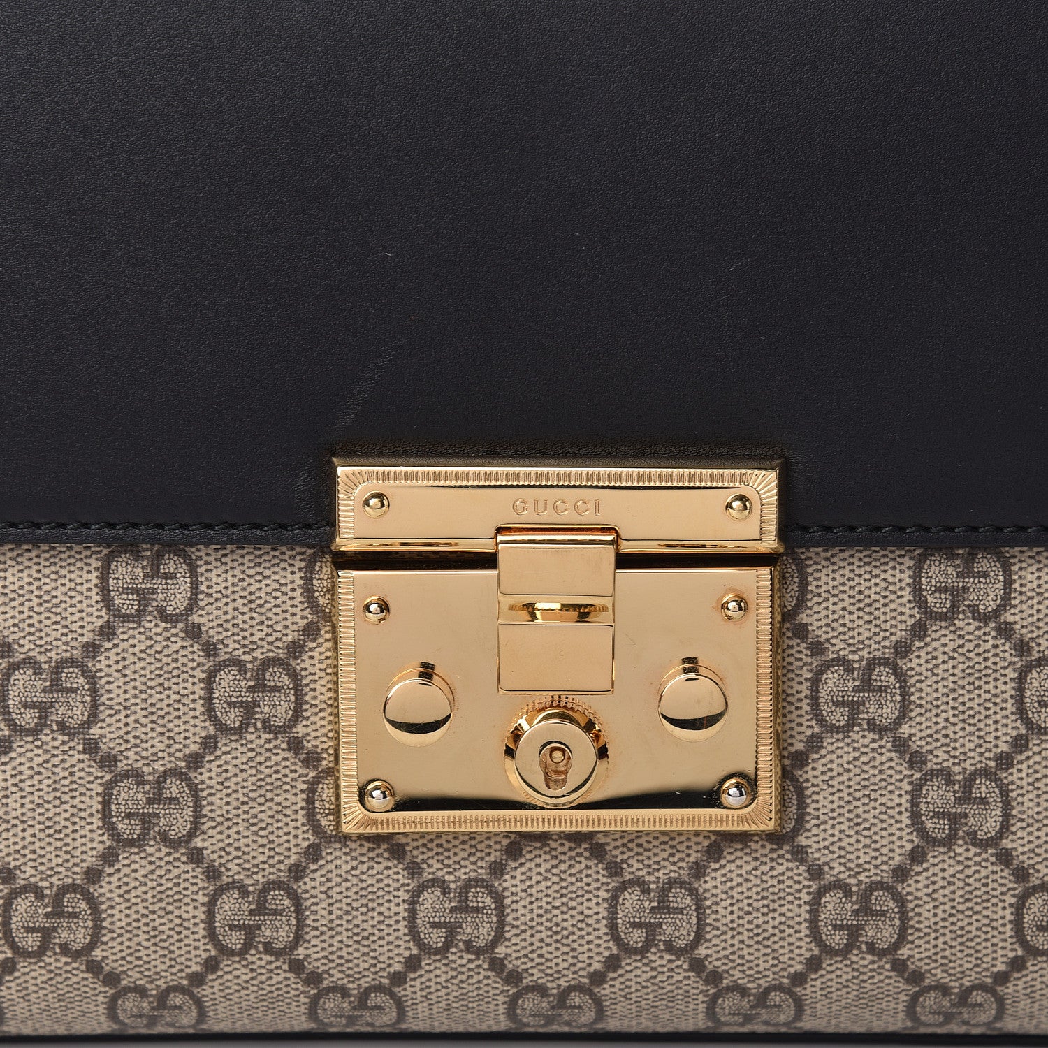 Gucci GG Supreme Monogram Calfskin Medium Padlock Shoulder Bag Beige Black Cuir 14 of 14
