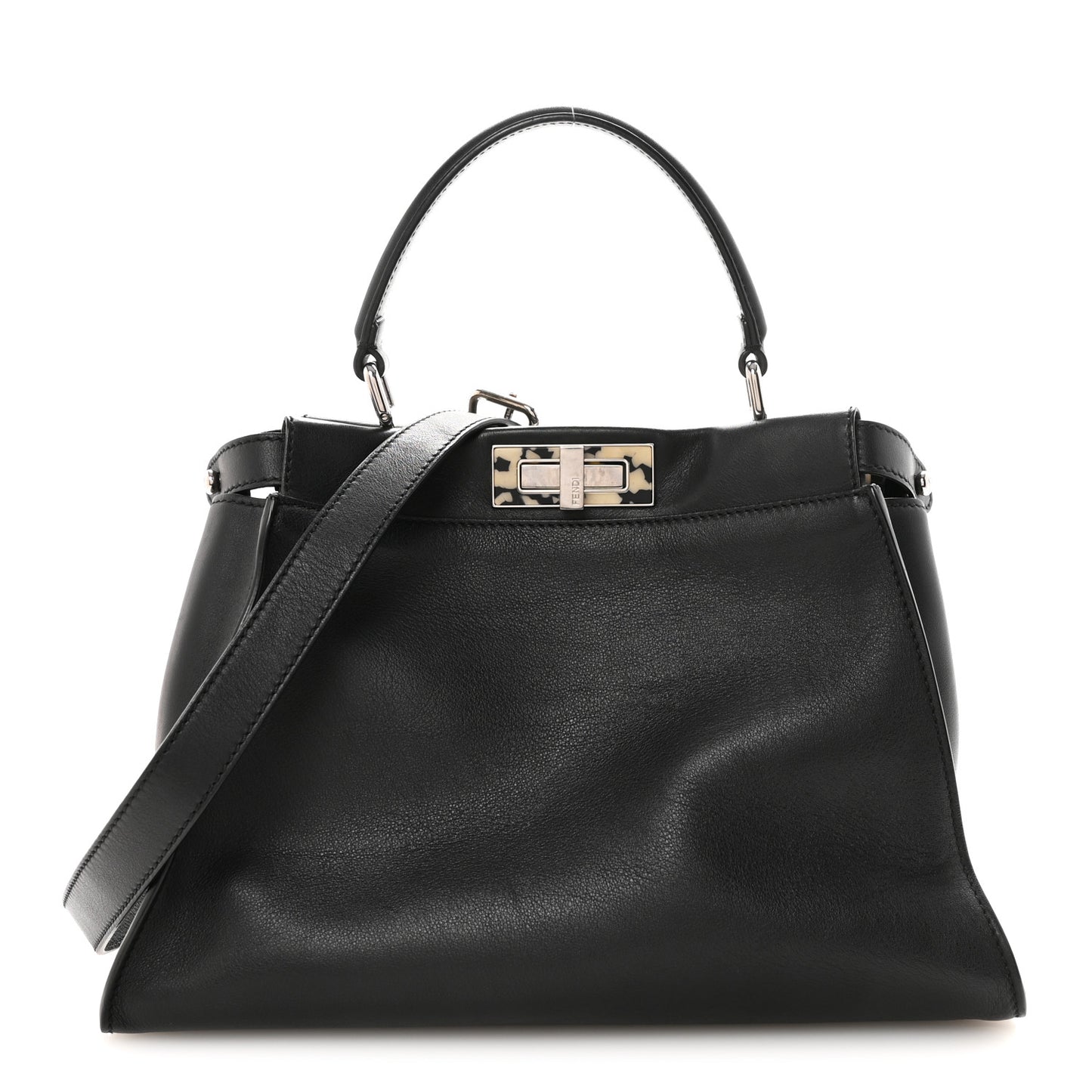 Vitello Dolce Shiny Nappa Plexglass Granite Medium Peekaboo Iconic Satchel Black