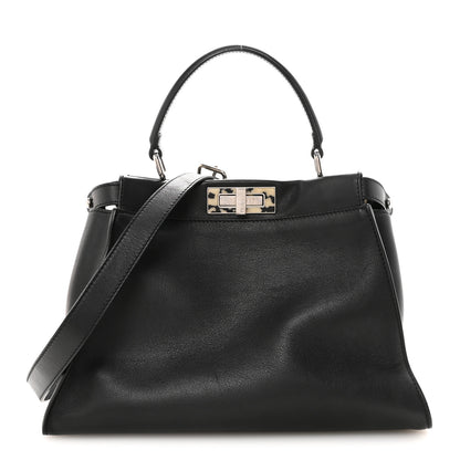 Fendi Vitello Dolce Shiny Nappa Plexglass Granite Medium Peekaboo Iconic Satchel Black 1 of 10