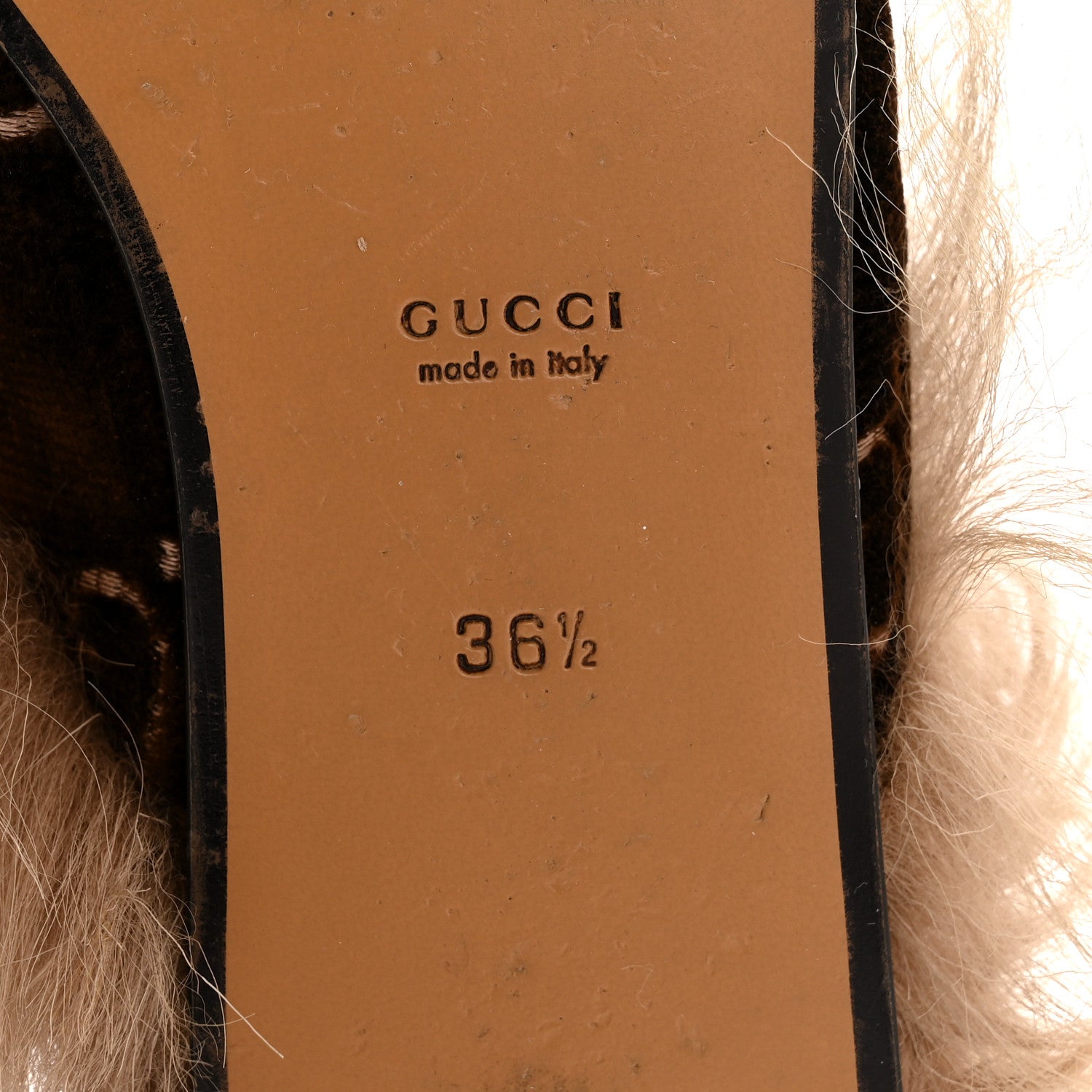 Gucci Velvet GG Monogram Fur Womens Princetown Slippers 36.5 Brown Black Natural 7 of 8