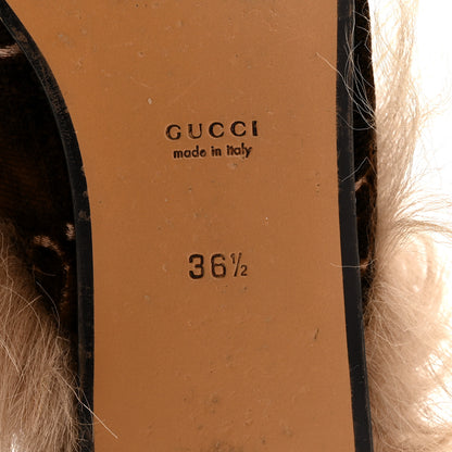 Gucci Velvet GG Monogram Fur Womens Princetown Slippers 36.5 Brown Black Natural 7 of 8