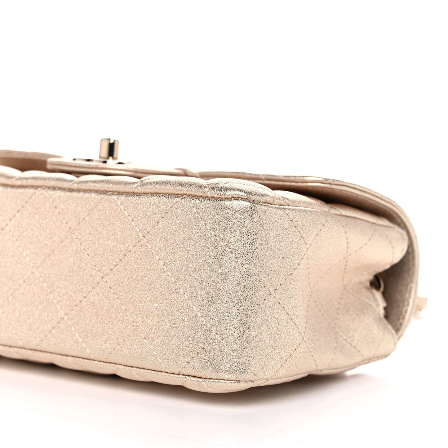 Metallic Lambskin Quilted Mini Rectangular Flap Gold