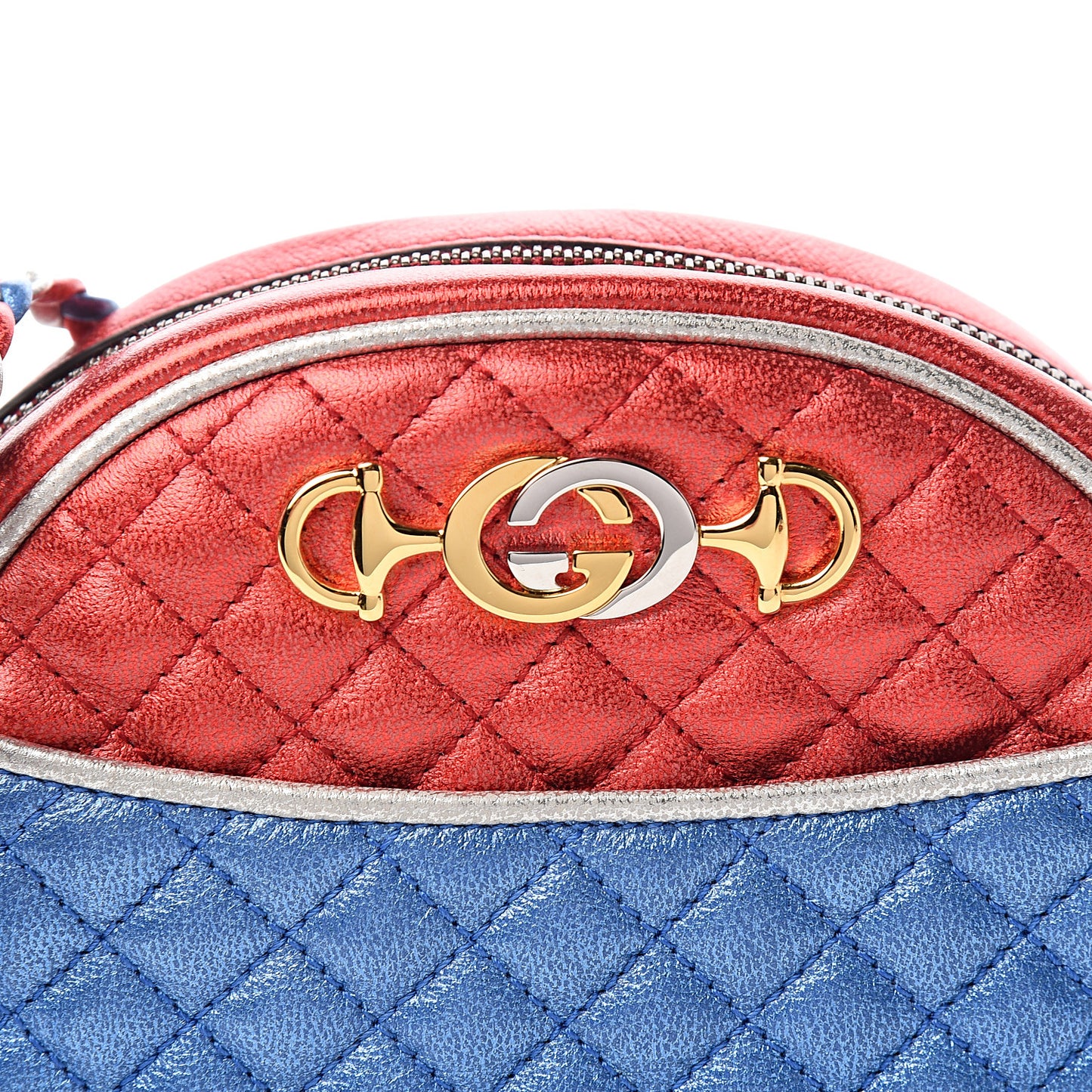Laminated Nappa Trapuntata Mini Zumi Dome Shoulder Bag Rosso Marine Argento